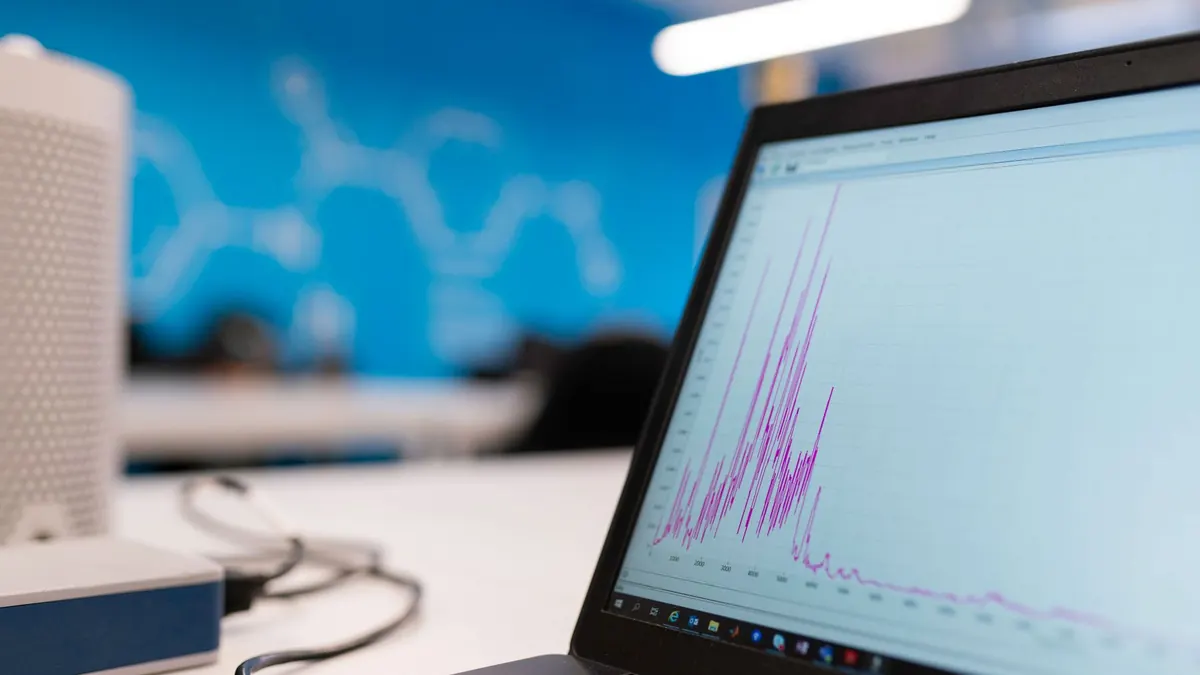 A laptop screen showing a line chart of data